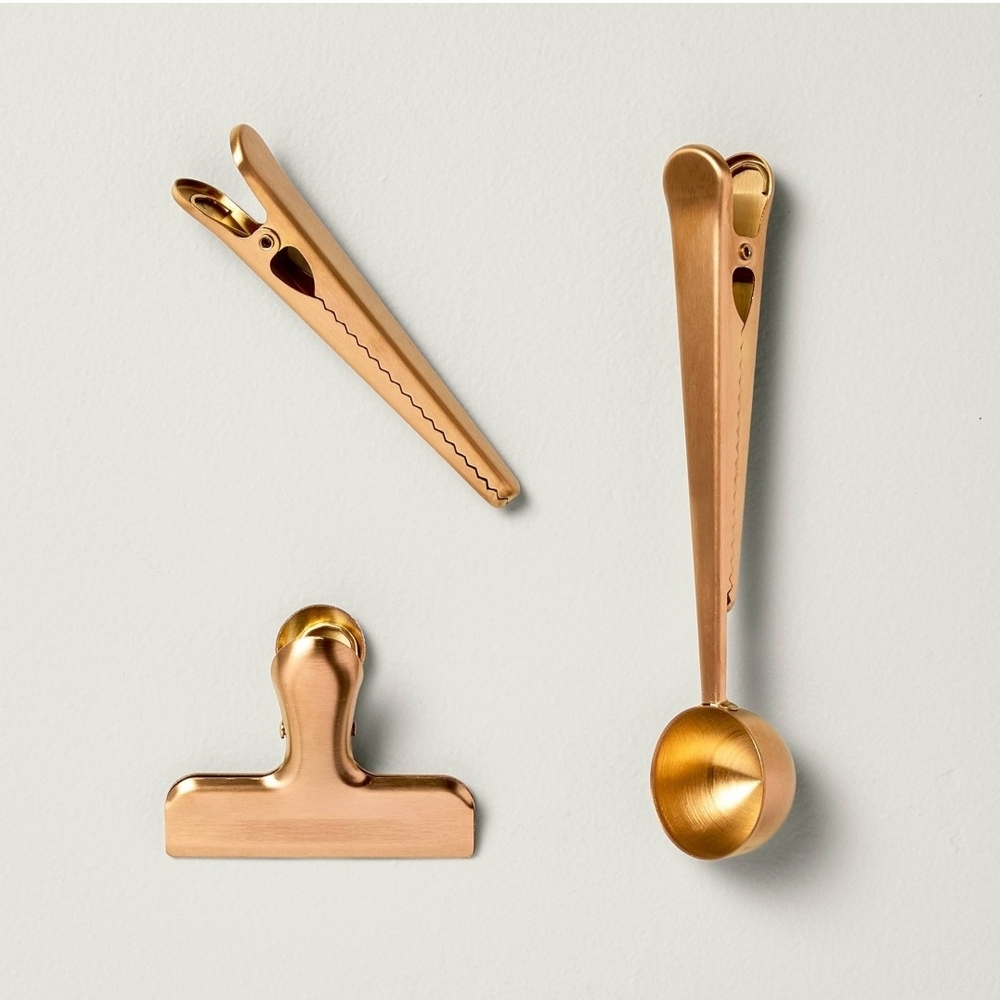 Hearth & Hand With Magnolia 3pc Stainless Steel Coffee Scoop and Clips Copper Fi